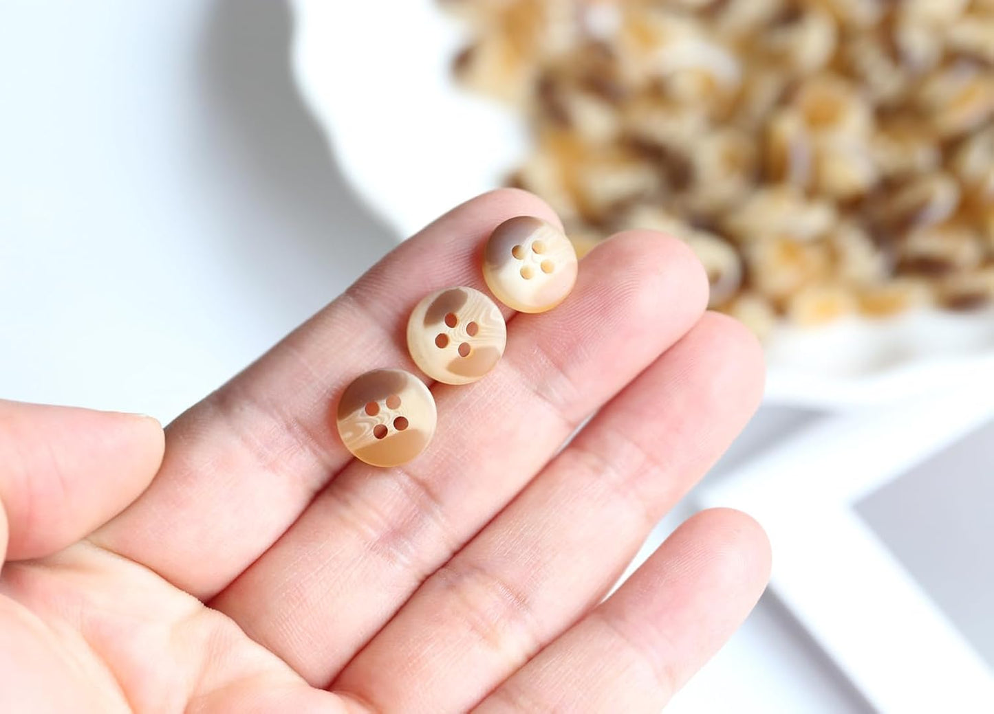 100pcs 15/32 Inch(11.5mm) Small Size Round Resin Buttons 4-Hole Flatback Yellow Brown Color Buttons for Shirts Blouse Garments DIY Crafts Projects
