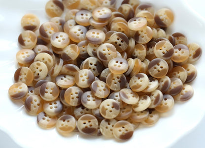 100pcs 15/32 Inch(11.5mm) Small Size Round Resin Buttons 4-Hole Flatback Yellow Brown Color Buttons for Shirts Blouse Garments DIY Crafts Projects