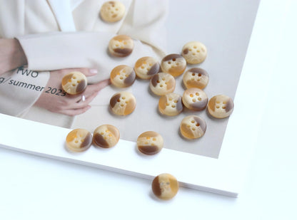 100pcs 15/32 Inch(11.5mm) Small Size Round Resin Buttons 4-Hole Flatback Yellow Brown Color Buttons for Shirts Blouse Garments DIY Crafts Projects