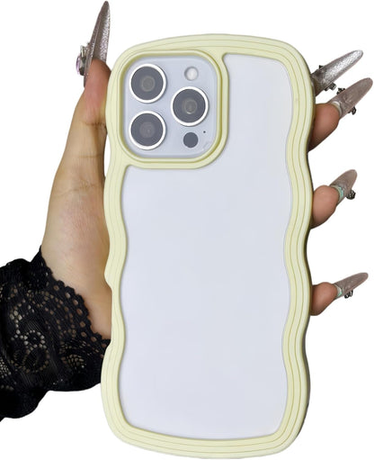 Clear Case Compatible with iPhone 14 Pro Max, Cute Curly Wavy Frame Shape, Shockproof Slim Protective Phone Cover for Women Girls - Yellow