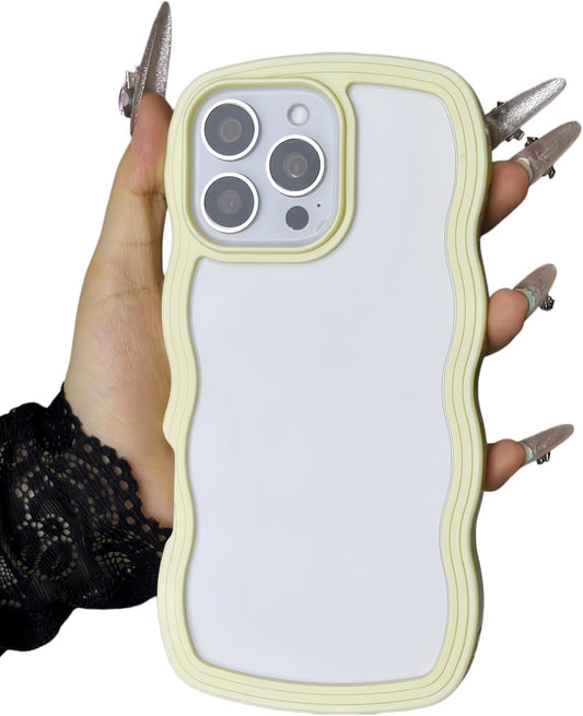 Clear Case Compatible with iPhone 14 Pro Max, Cute Curly Wavy Frame Shape, Shockproof Slim Protective Phone Cover for Women Girls - Yellow