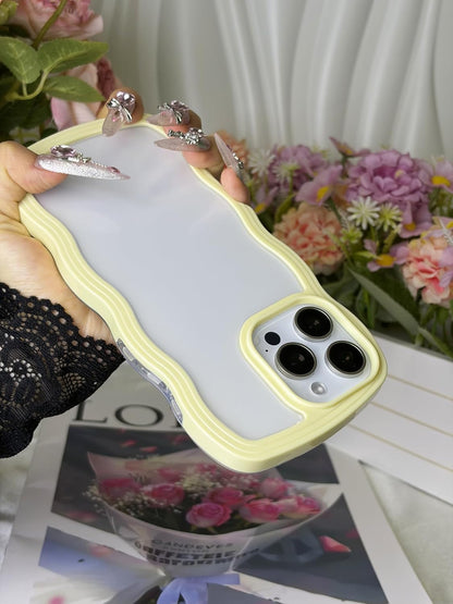 Clear Case Compatible with iPhone 14 Pro Max, Cute Curly Wavy Frame Shape, Shockproof Slim Protective Phone Cover for Women Girls - Yellow