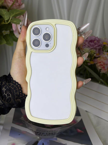 Clear Case Compatible with iPhone 14 Pro Max, Cute Curly Wavy Frame Shape, Shockproof Slim Protective Phone Cover for Women Girls - Yellow