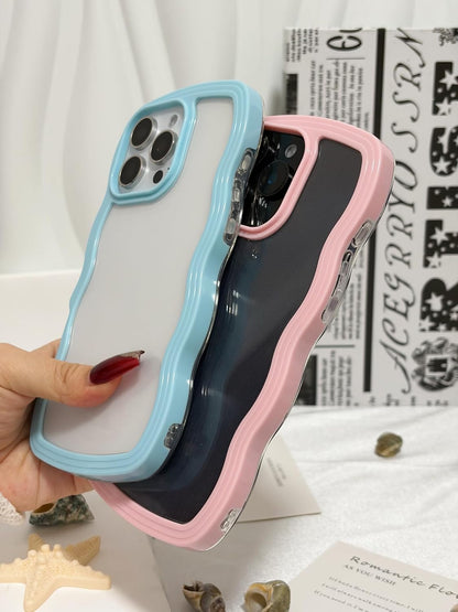 Clear Case Compatible with iPhone 14 Pro Max, Cute Curly Wavy Frame Shape, Shockproof Slim Protective Phone Cover for Women Girls - Yellow