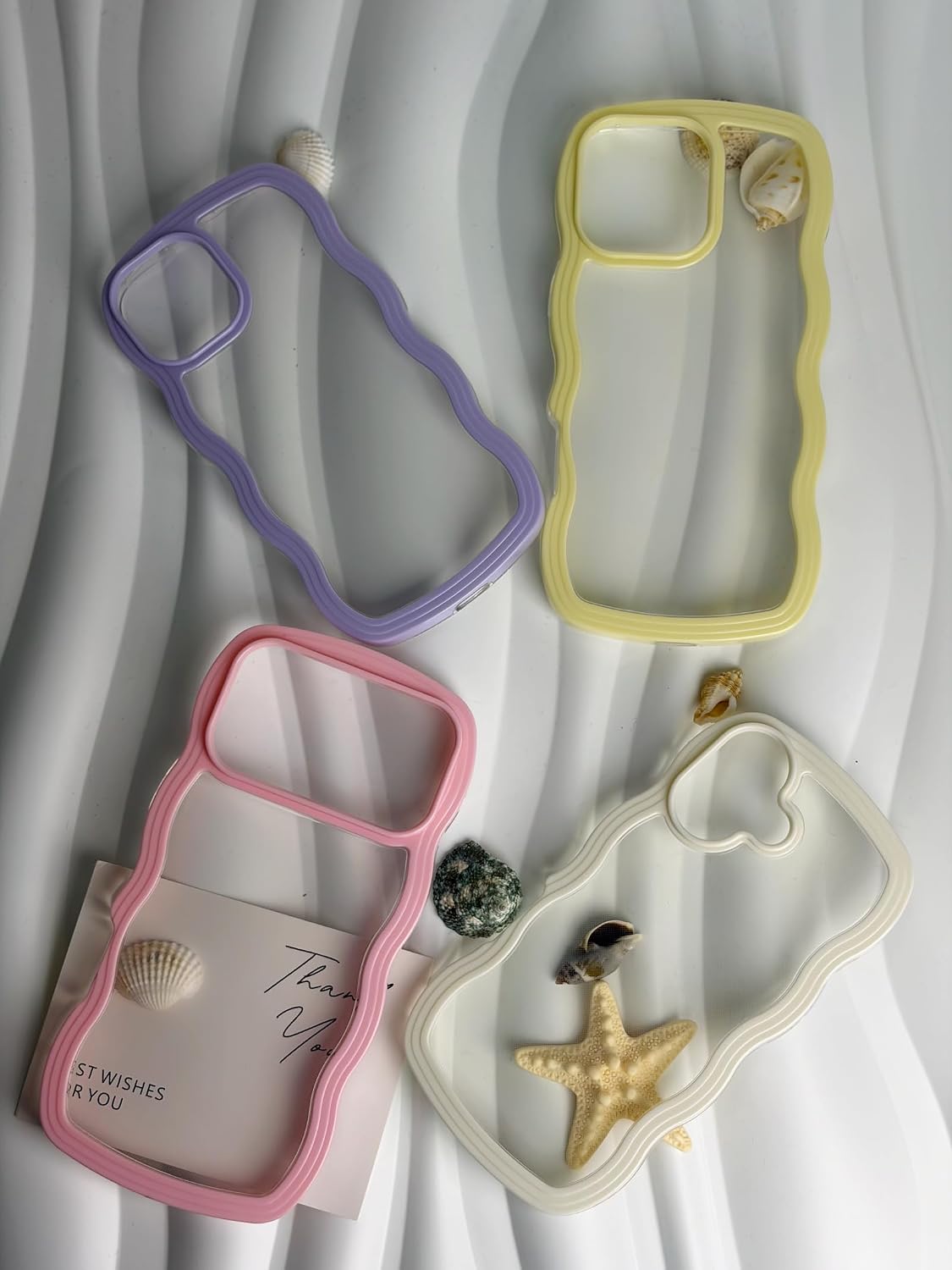 Clear Case Compatible with iPhone 14 Pro Max, Cute Curly Wavy Frame Shape, Shockproof Slim Protective Phone Cover for Women Girls - Yellow