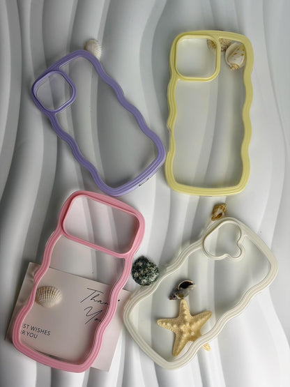 Clear Case Compatible with iPhone 14 Pro Max, Cute Curly Wavy Frame Shape, Shockproof Slim Protective Phone Cover for Women Girls - Yellow