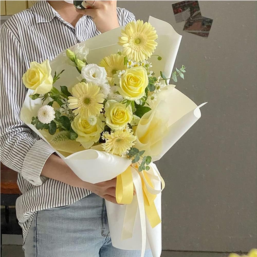 BBJ WRAPS Floral Tissue Paper for Flowers Bouquets, Waterproof Korean Tissue Paper Flower Wrapping, Non Woven for Flowers Floral Bouquet Wraps, 23x18 Inch - 40 Sheets (Yellow)