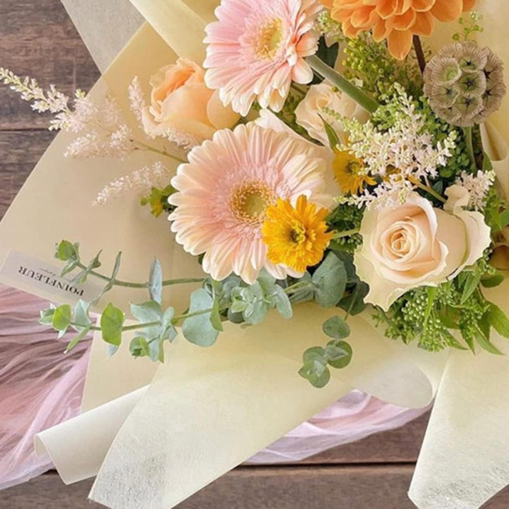 BBJ WRAPS Floral Tissue Paper for Flowers Bouquets, Waterproof Korean Tissue Paper Flower Wrapping, Non Woven for Flowers Floral Bouquet Wraps, 23x18 Inch - 40 Sheets (Yellow)