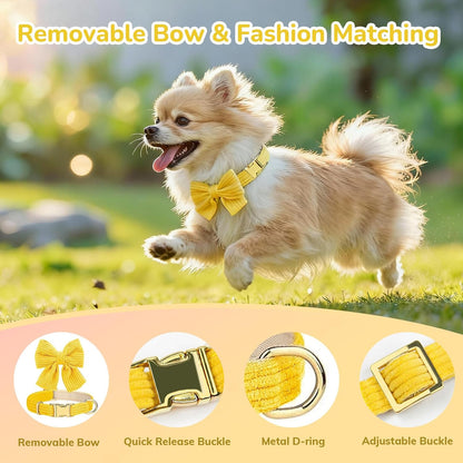 Small Dog Collar Harness and Leash Set, Dog Harness no Pull with Bowtie, Breathable Cotton Adjustable Pet Puppy Harness, Easy Walk Dog Harness, S(14–18.9")