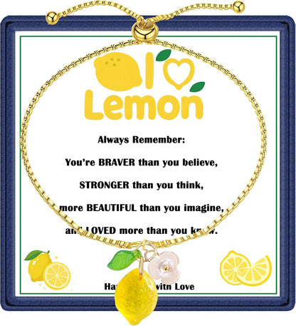 Dainty Yellow Lemon Bracelet for Women, Cute Fruit Lemon Charm, Exquisite Jewelry Gift for Birthday Christmas Friend Sister Mom Daughter Niece
