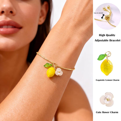 Dainty Yellow Lemon Bracelet for Women, Cute Fruit Lemon Charm, Exquisite Jewelry Gift for Birthday Christmas Friend Sister Mom Daughter Niece