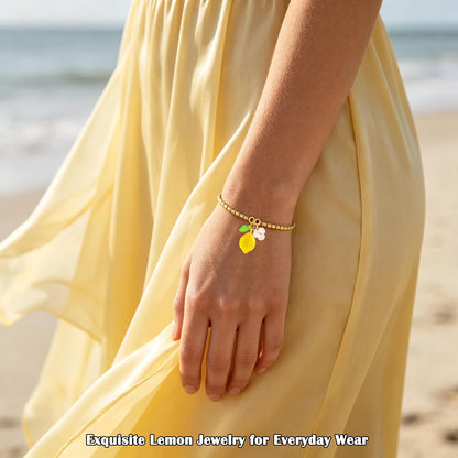 Dainty Yellow Lemon Bracelet for Women, Cute Fruit Lemon Charm, Exquisite Jewelry Gift for Birthday Christmas Friend Sister Mom Daughter Niece