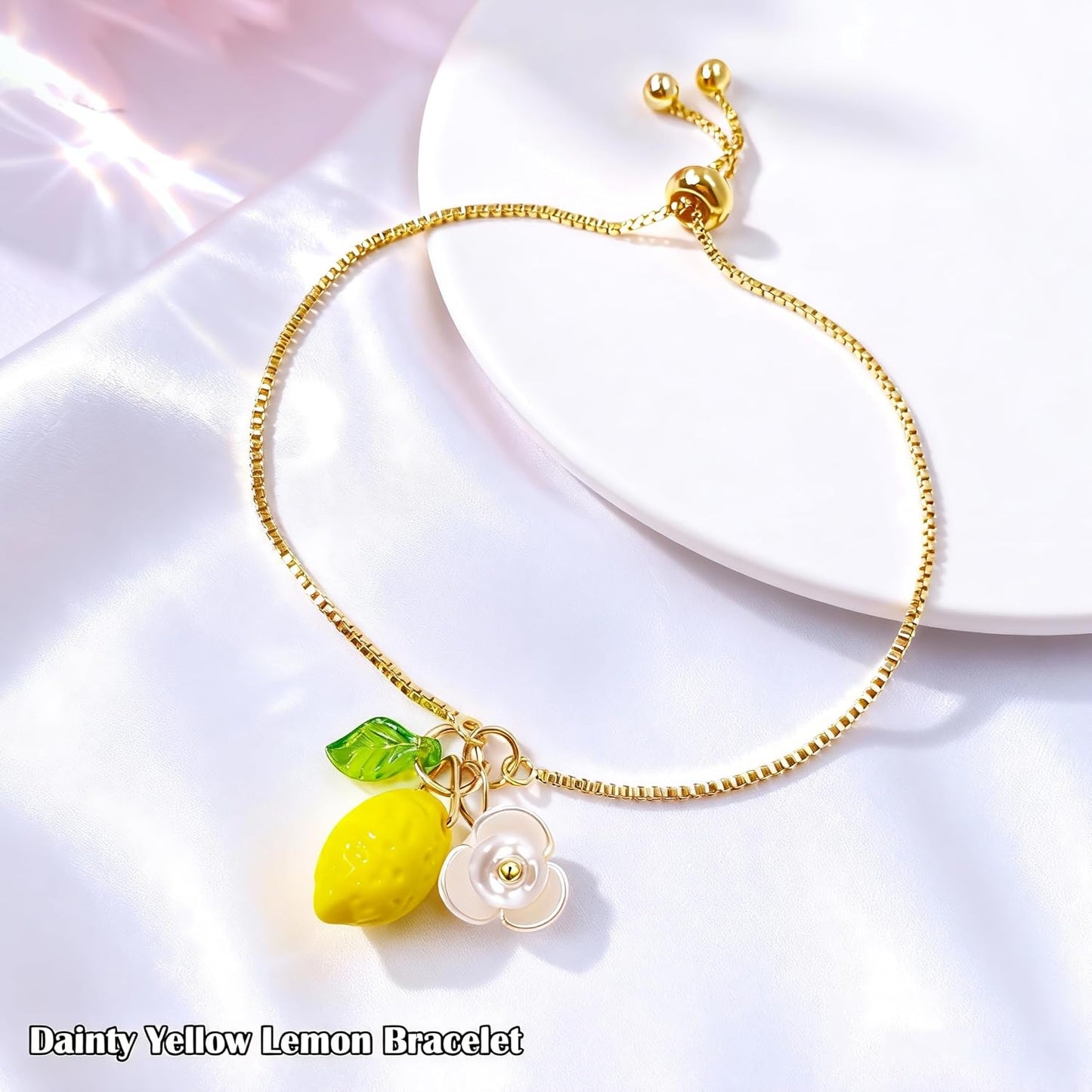 Dainty Yellow Lemon Bracelet for Women, Cute Fruit Lemon Charm, Exquisite Jewelry Gift for Birthday Christmas Friend Sister Mom Daughter Niece