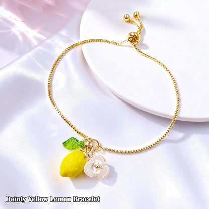 Dainty Yellow Lemon Bracelet for Women, Cute Fruit Lemon Charm, Exquisite Jewelry Gift for Birthday Christmas Friend Sister Mom Daughter Niece