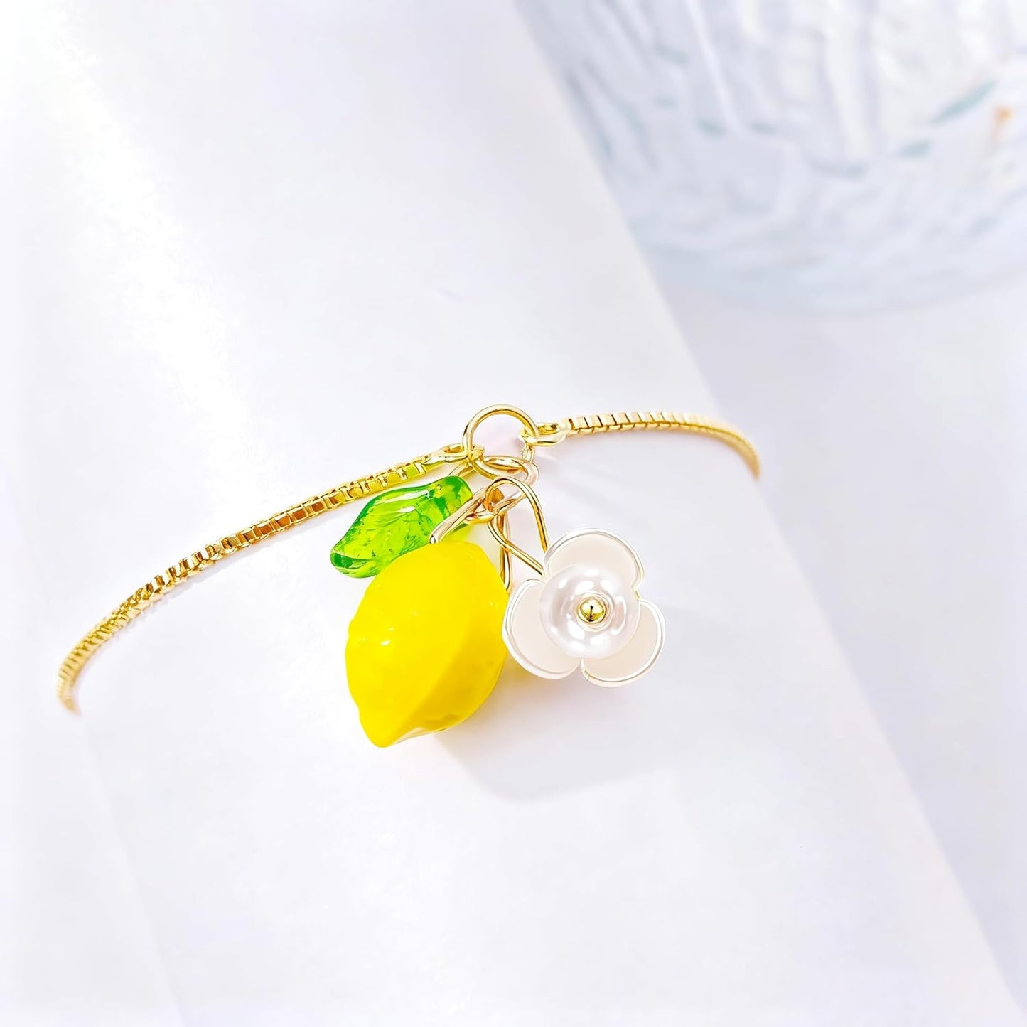Dainty Yellow Lemon Bracelet for Women, Cute Fruit Lemon Charm, Exquisite Jewelry Gift for Birthday Christmas Friend Sister Mom Daughter Niece