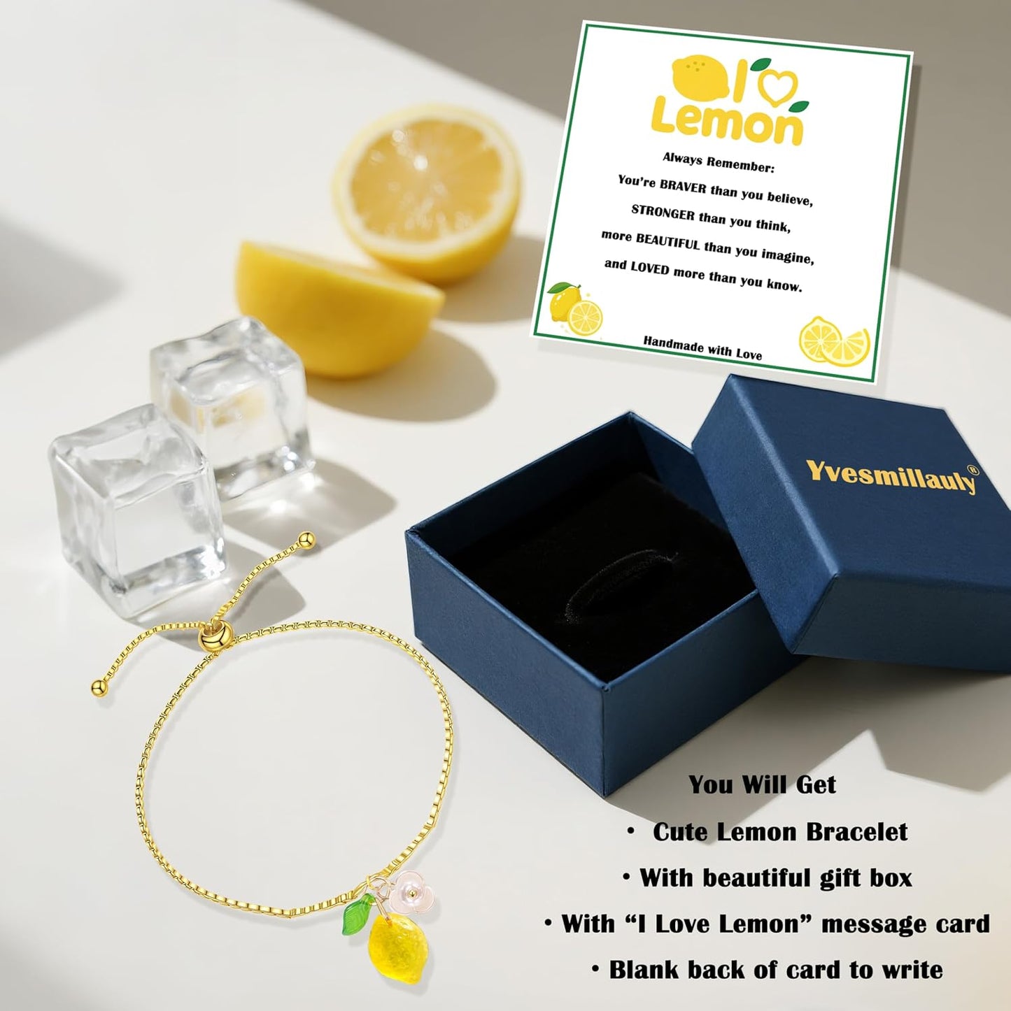 Dainty Yellow Lemon Bracelet for Women, Cute Fruit Lemon Charm, Exquisite Jewelry Gift for Birthday Christmas Friend Sister Mom Daughter Niece