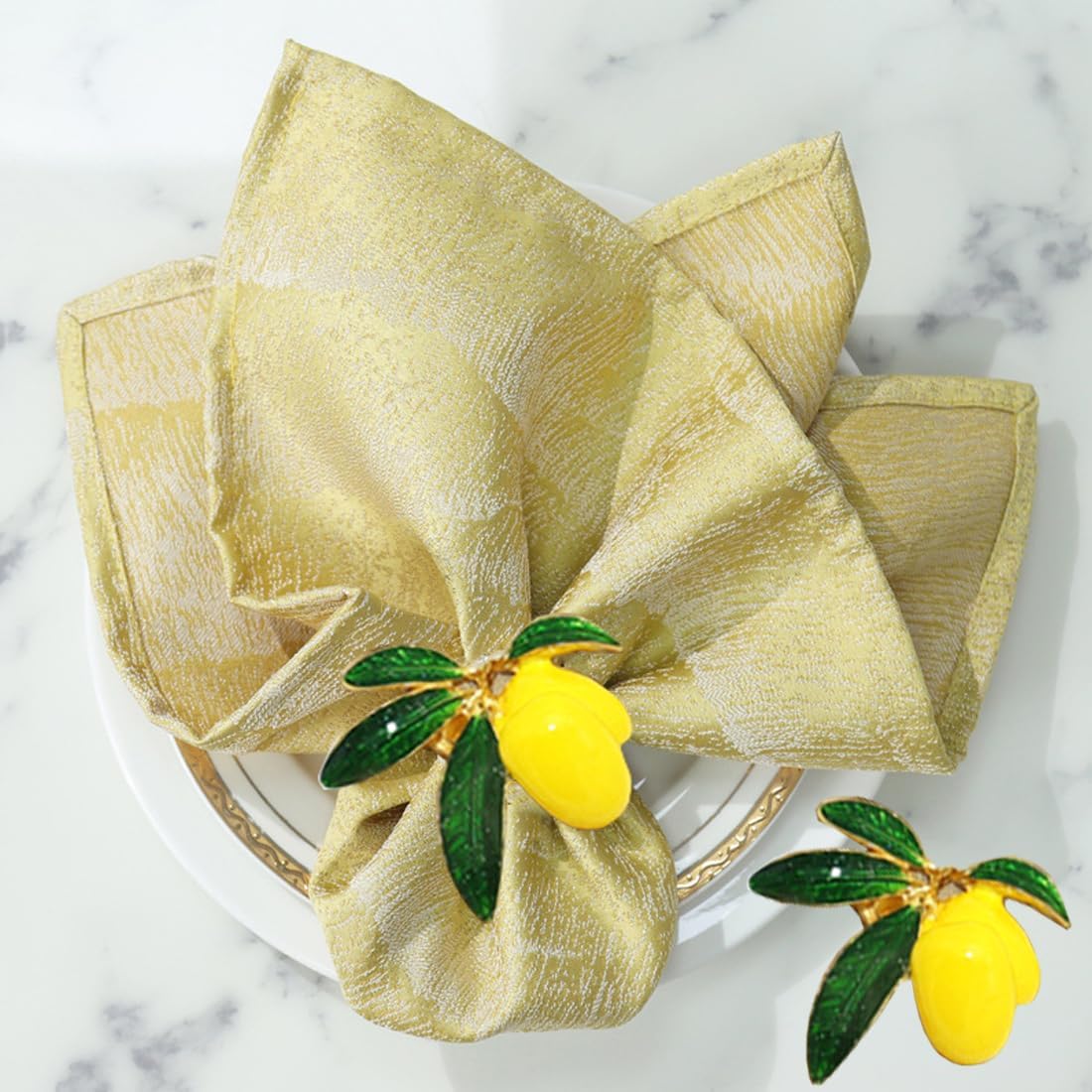Lemon Napkin Rings Set of 4, Lovely Yellow Decorative Fruit Napkin Ring Holder for Wedding, Dinner Party, Summer Holiday, Table Decorations, Gold