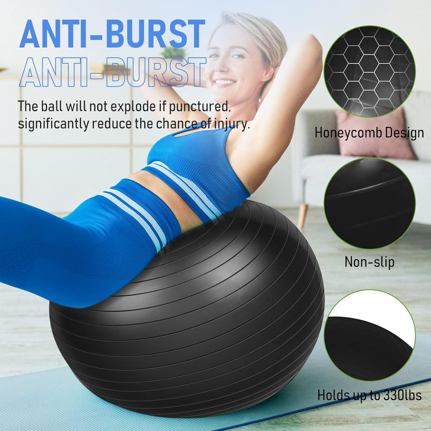 2 Pcs Exercise Ball Yoga Ball with Pump 26 Inches/ 65 cm for Workout Pregnancy Stability Anti Burst Birthing Fitness Improved Posture, Balance, Yoga, Pilates, Training