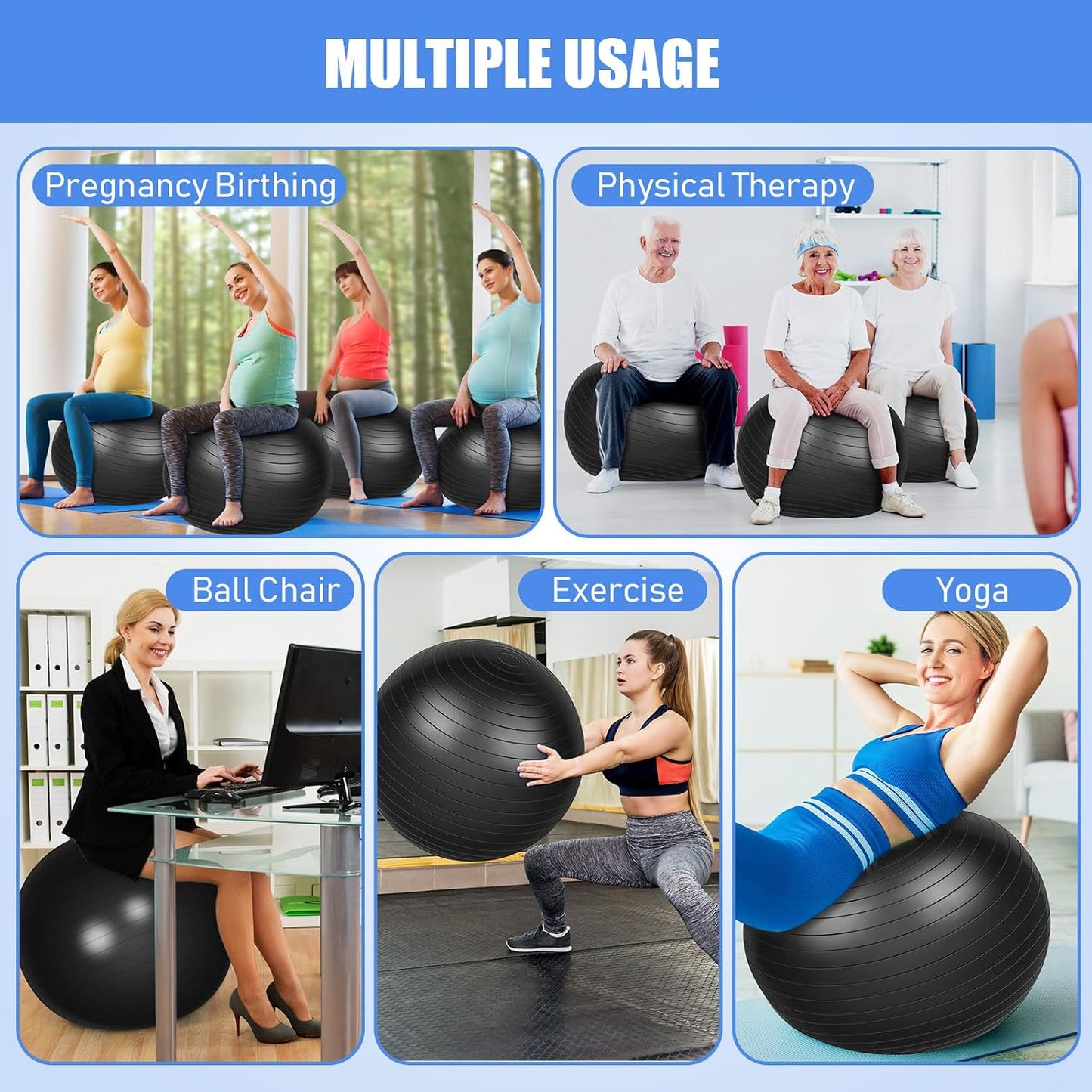 2 Pcs Exercise Ball Yoga Ball with Pump 26 Inches/ 65 cm for Workout Pregnancy Stability Anti Burst Birthing Fitness Improved Posture, Balance, Yoga, Pilates, Training