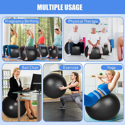 2 Pcs Exercise Ball Yoga Ball with Pump 26 Inches/ 65 cm for Workout Pregnancy Stability Anti Burst Birthing Fitness Improved Posture, Balance, Yoga, Pilates, Training