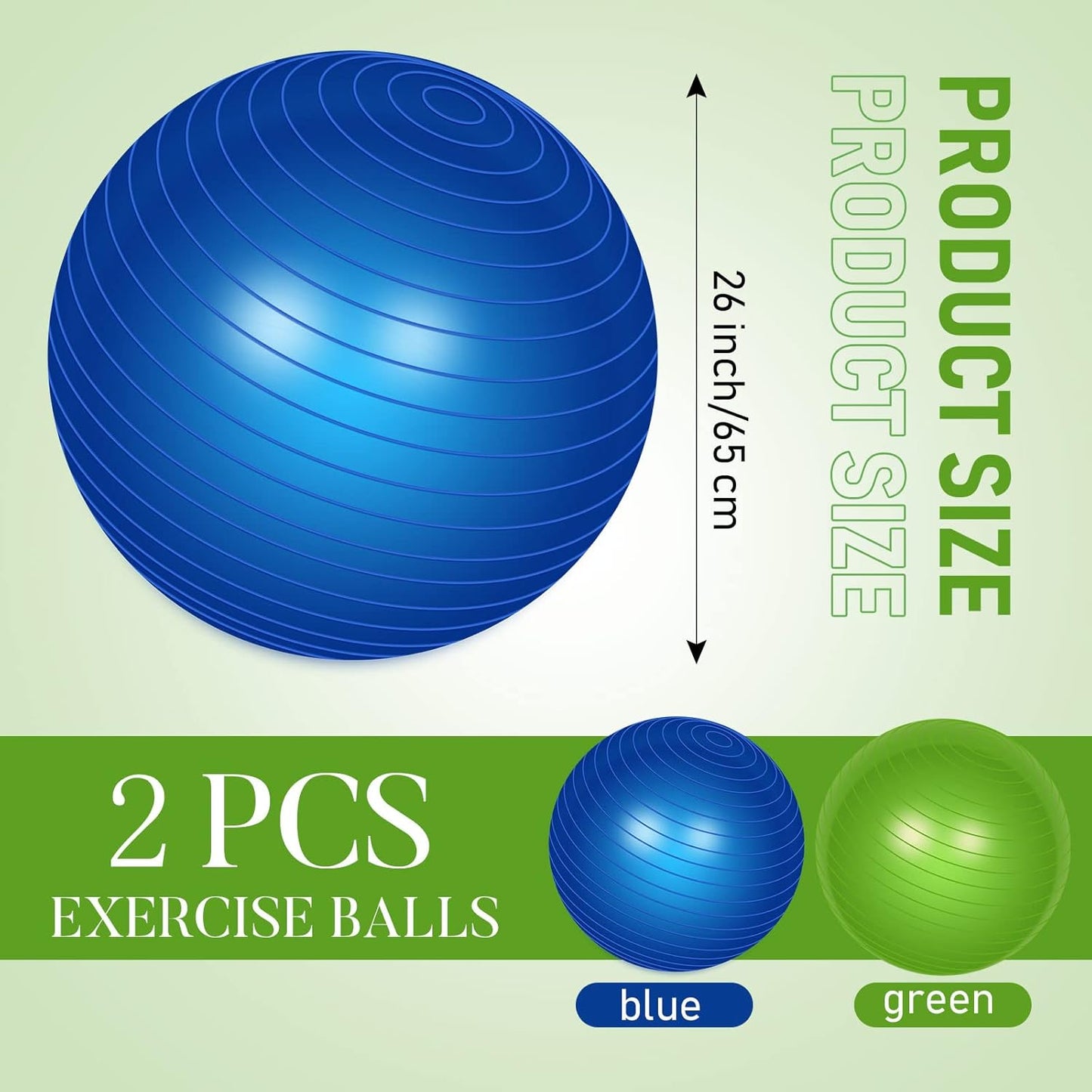 2 Pcs Exercise Ball Yoga Ball with Pump 26 Inches/ 65 cm for Workout Pregnancy Stability Anti Burst Birthing Fitness Improved Posture, Balance, Yoga, Pilates, Training