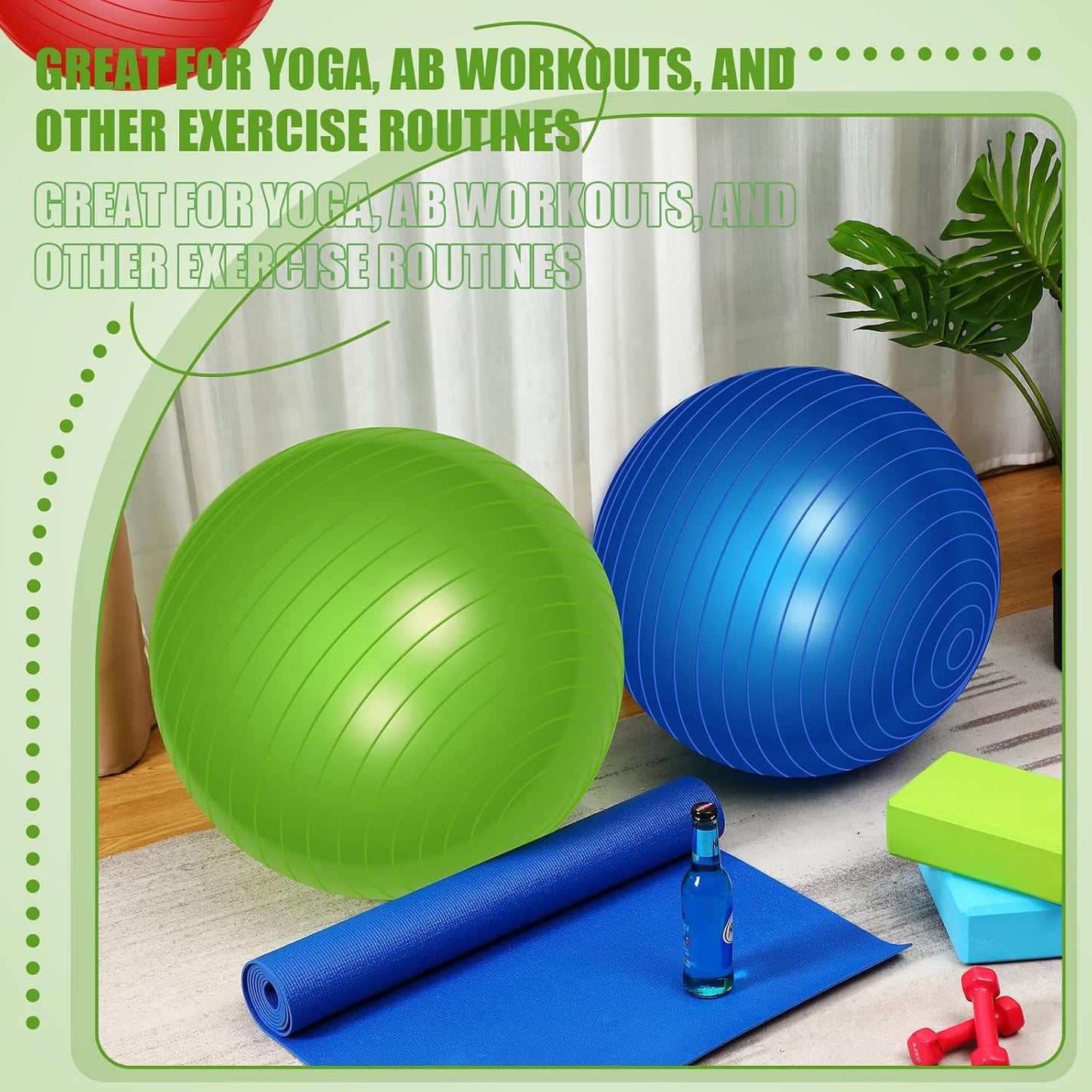 2 Pcs Exercise Ball Yoga Ball with Pump 26 Inches/ 65 cm for Workout Pregnancy Stability Anti Burst Birthing Fitness Improved Posture, Balance, Yoga, Pilates, Training