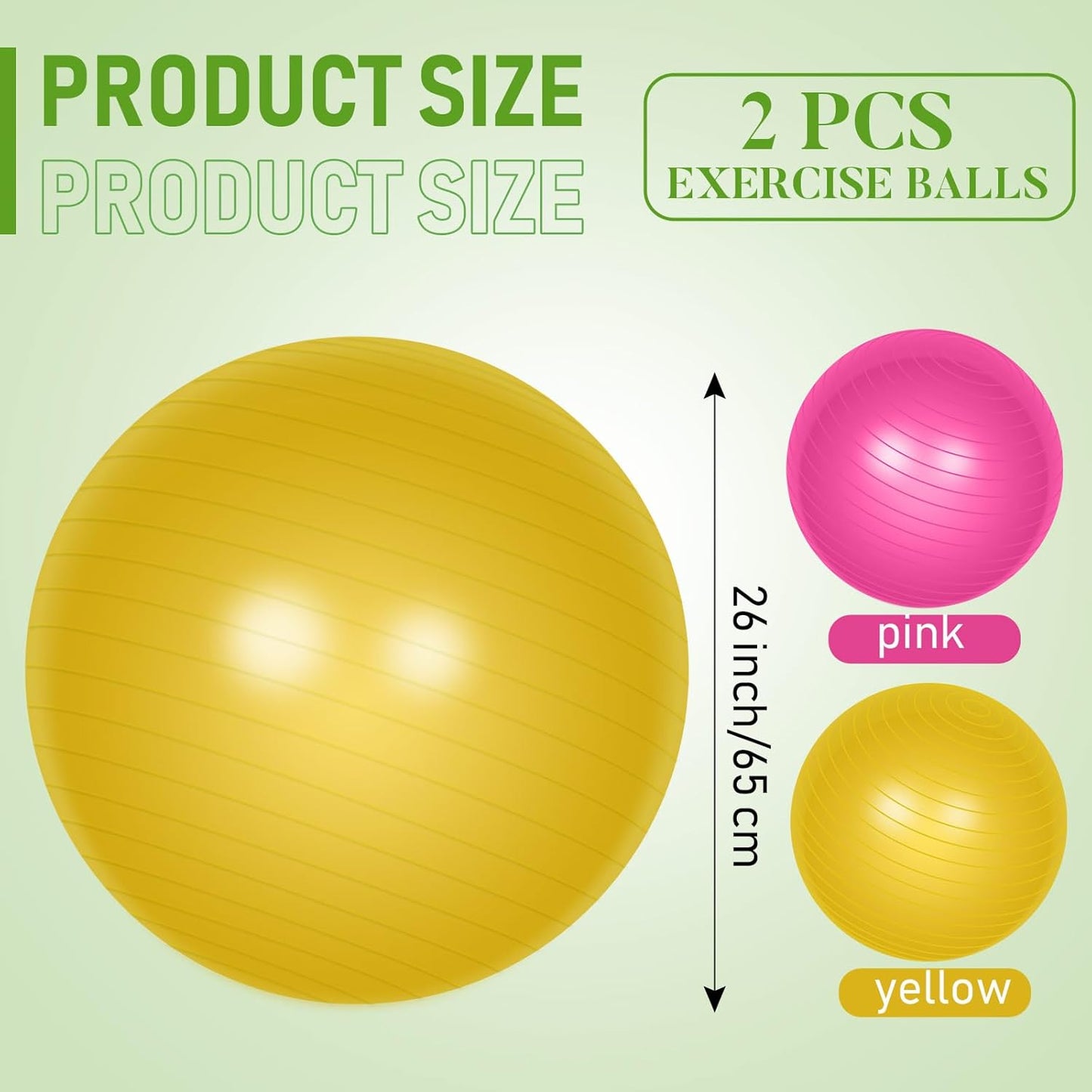 2 Pcs Exercise Ball Yoga Ball with Pump 26 Inches/ 65 cm for Workout Pregnancy Stability Anti Burst Birthing Fitness Improved Posture, Balance, Yoga, Pilates, Training