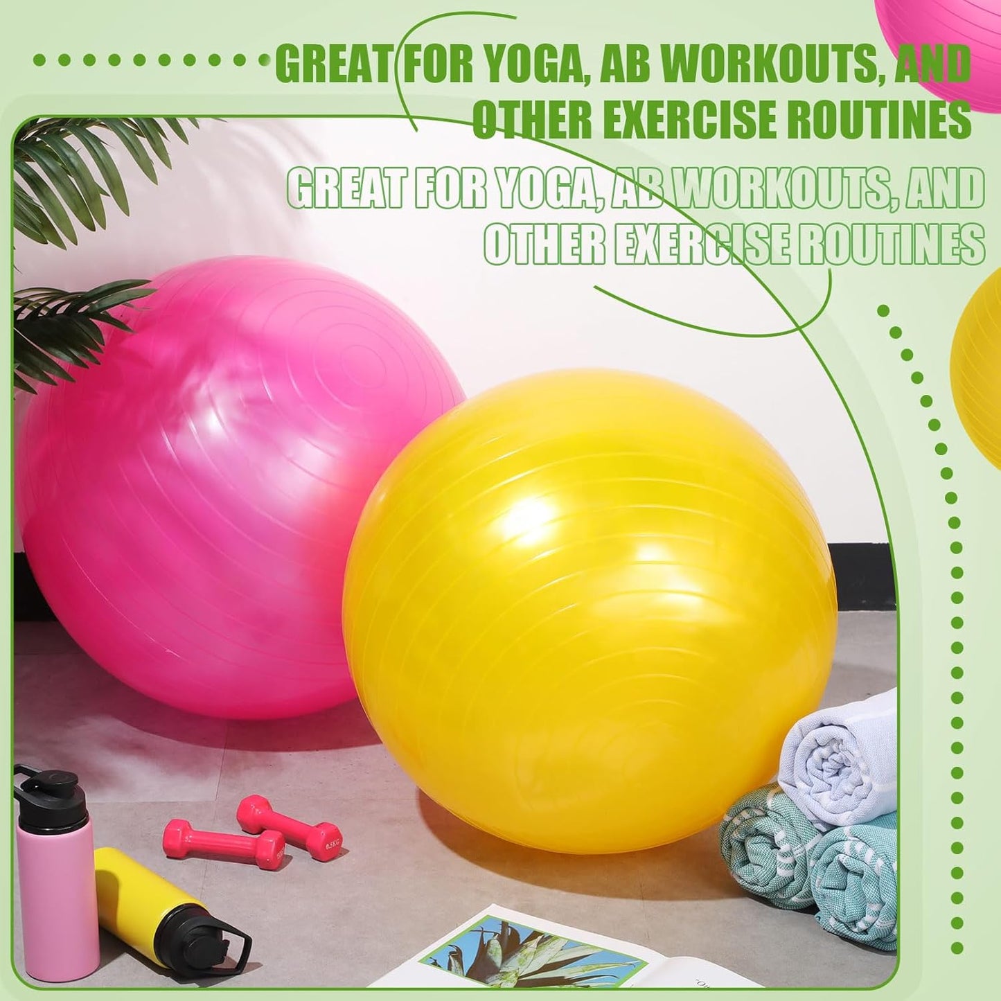 2 Pcs Exercise Ball Yoga Ball with Pump 26 Inches/ 65 cm for Workout Pregnancy Stability Anti Burst Birthing Fitness Improved Posture, Balance, Yoga, Pilates, Training