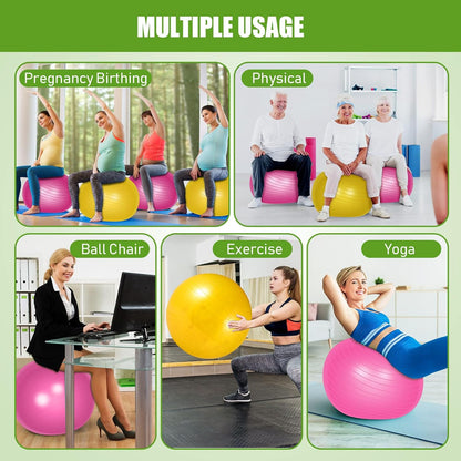 2 Pcs Exercise Ball Yoga Ball with Pump 26 Inches/ 65 cm for Workout Pregnancy Stability Anti Burst Birthing Fitness Improved Posture, Balance, Yoga, Pilates, Training