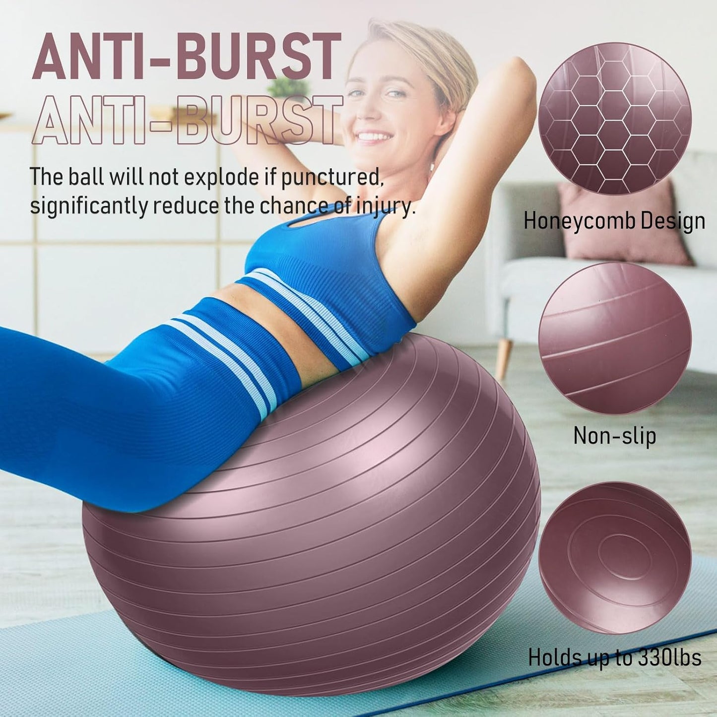 2 Pcs Exercise Ball Yoga Ball with Pump 26 Inches/ 65 cm for Workout Pregnancy Stability Anti Burst Birthing Fitness Improved Posture, Balance, Yoga, Pilates, Training