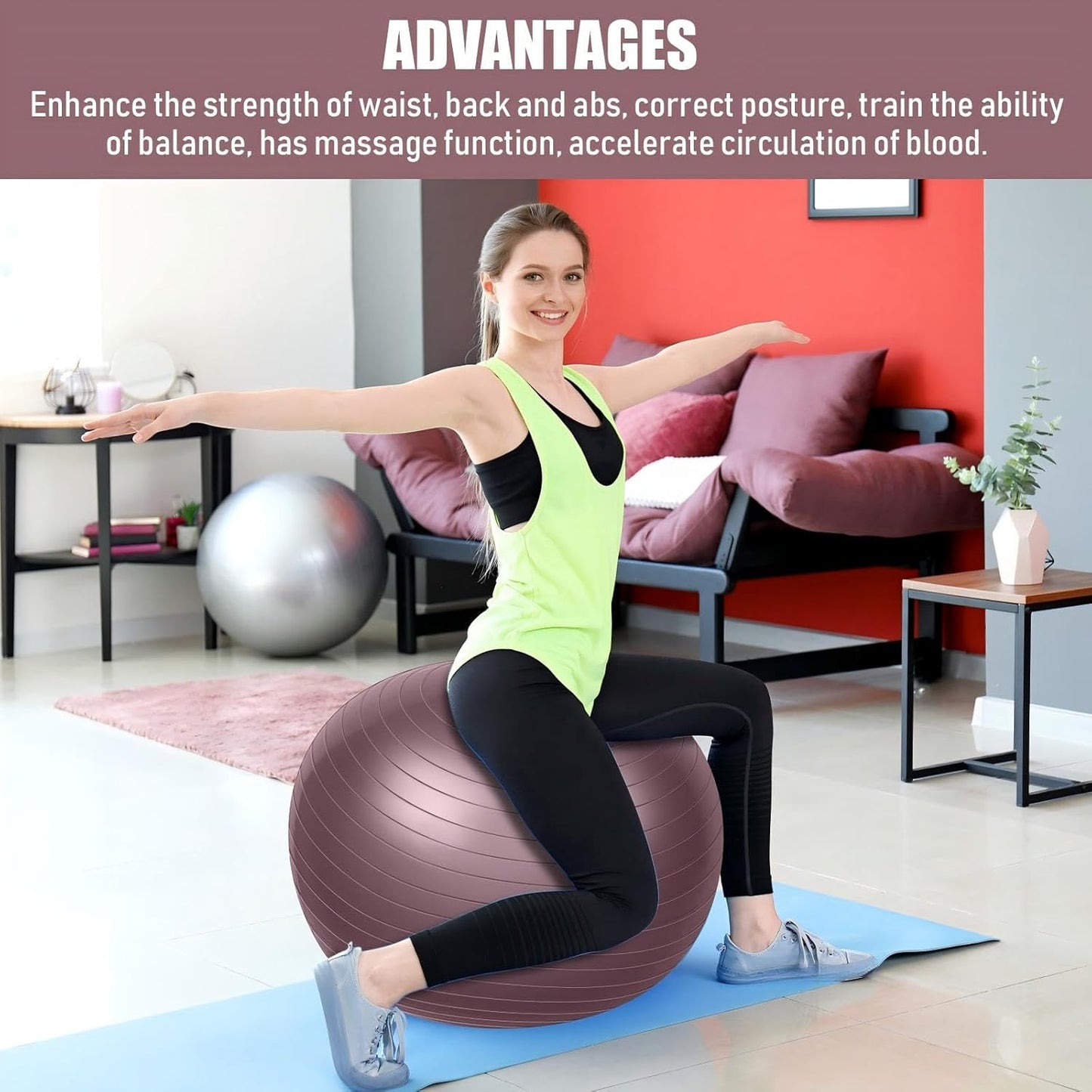 2 Pcs Exercise Ball Yoga Ball with Pump 26 Inches/ 65 cm for Workout Pregnancy Stability Anti Burst Birthing Fitness Improved Posture, Balance, Yoga, Pilates, Training