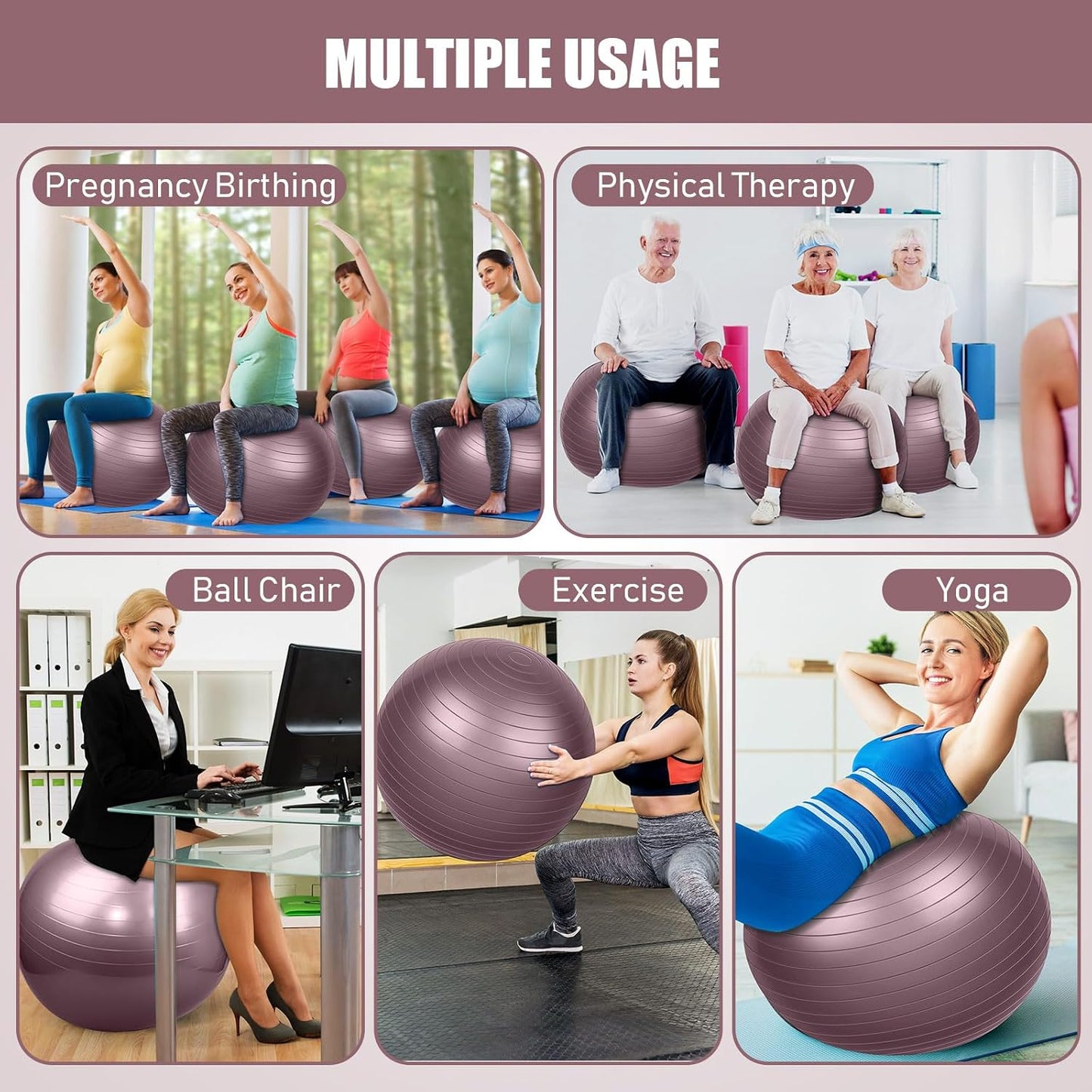 2 Pcs Exercise Ball Yoga Ball with Pump 26 Inches/ 65 cm for Workout Pregnancy Stability Anti Burst Birthing Fitness Improved Posture, Balance, Yoga, Pilates, Training