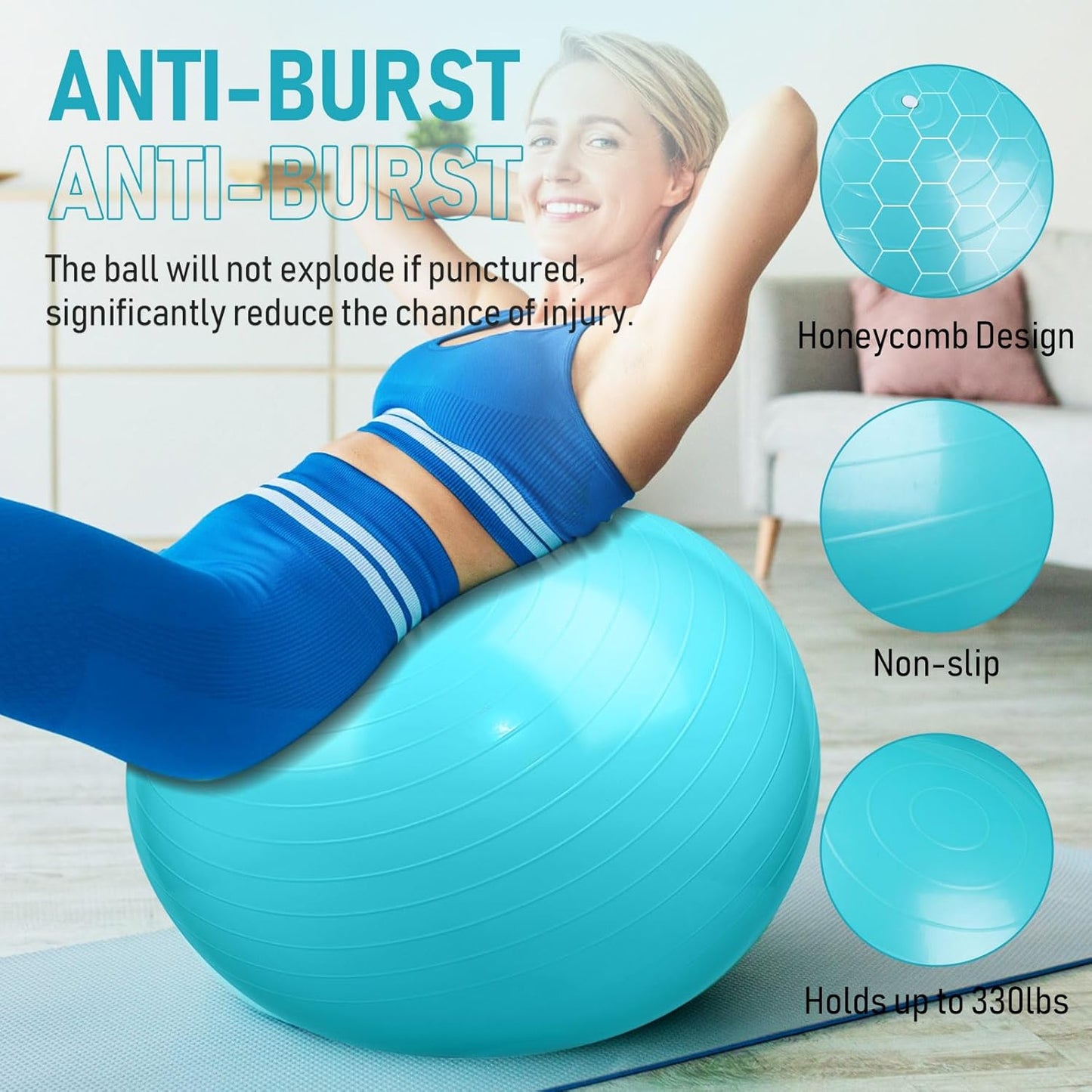 2 Pcs Exercise Ball Yoga Ball with Pump 26 Inches/ 65 cm for Workout Pregnancy Stability Anti Burst Birthing Fitness Improved Posture, Balance, Yoga, Pilates, Training