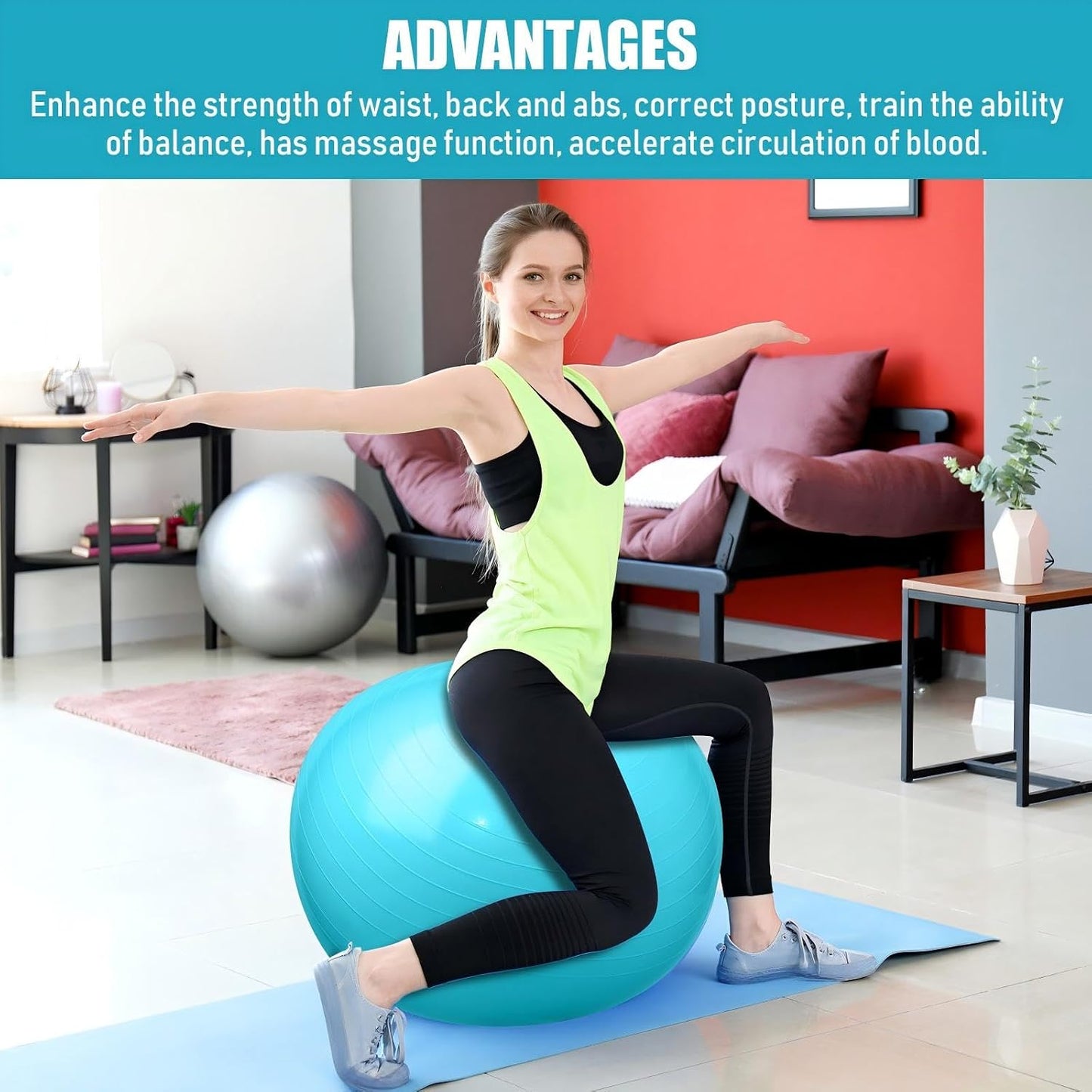 2 Pcs Exercise Ball Yoga Ball with Pump 26 Inches/ 65 cm for Workout Pregnancy Stability Anti Burst Birthing Fitness Improved Posture, Balance, Yoga, Pilates, Training