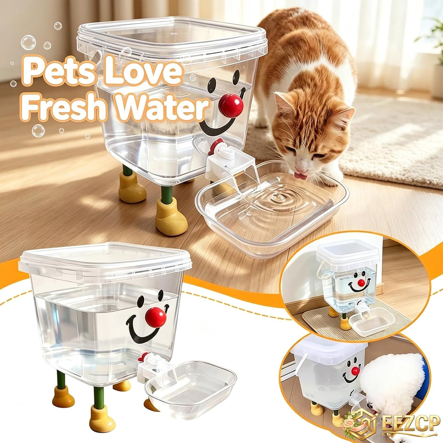 Pet Water Dispenser with Large Capacity, Modern Styles Automatic Pet Water Dispenser for Dogs and Cats, Food Feeder, Pet Waterer with Automatic Water Filling for Home Living Room，Yellow Nose 5L