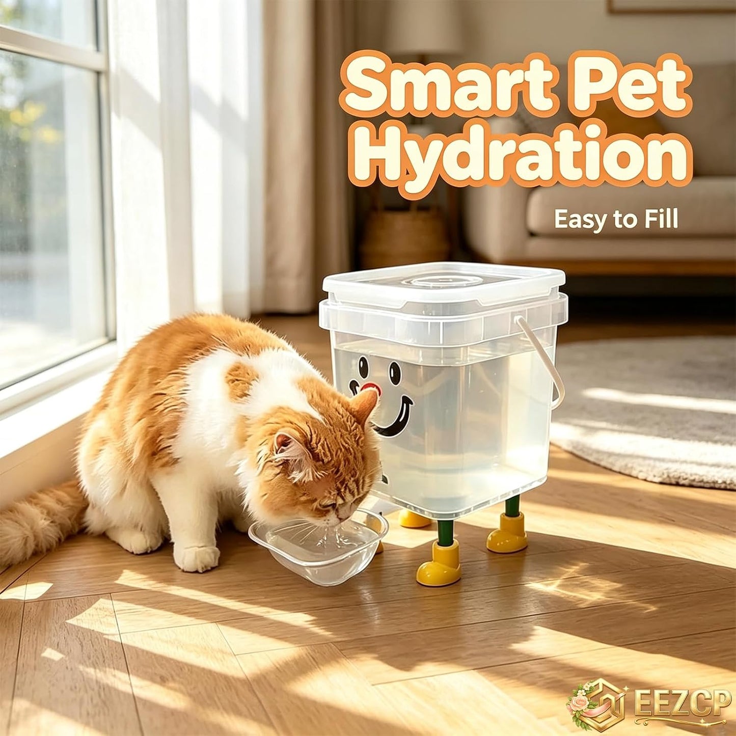 Pet Water Dispenser with Large Capacity, Modern Styles Automatic Pet Water Dispenser for Dogs and Cats, Food Feeder, Pet Waterer with Automatic Water Filling for Home Living Room，Yellow Nose 5L