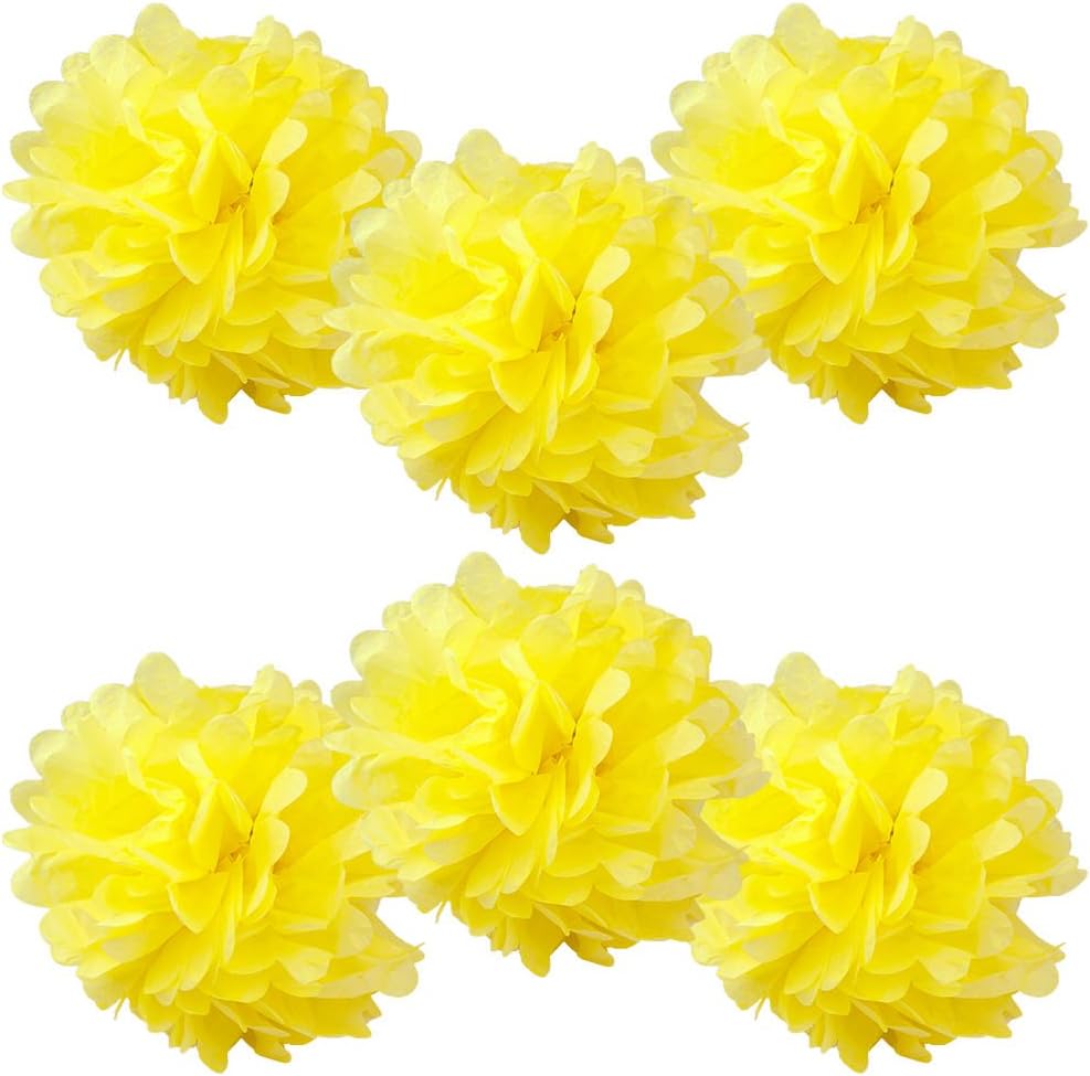 Set of 6 - Yellow 16" - (6 Pack) Tissue Pom Poms Flower Party Decorations for Weddings, Birthday, Bridal, Baby Showers, Nursery, Décor, Halloween