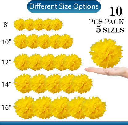 Set of 6 - Yellow 16" - (6 Pack) Tissue Pom Poms Flower Party Decorations for Weddings, Birthday, Bridal, Baby Showers, Nursery, Décor, Halloween