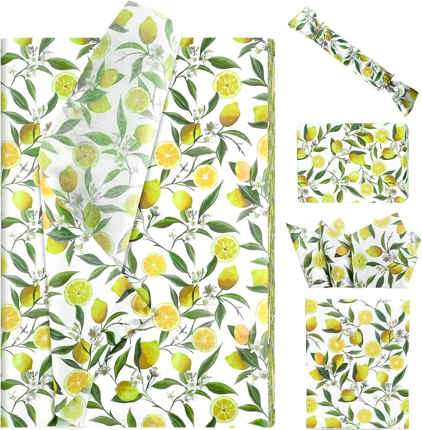 100 Sheets 20 * 14 Inches Lemon Tissue Paper for Gift Wrapping Yellow Citrus Fruit Printed Tissue Paper for Gift Bags for Birthday Baby Shower Summer Spring Holidays DIY Craft