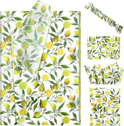 100 Sheets 20 * 14 Inches Lemon Tissue Paper for Gift Wrapping Yellow Citrus Fruit Printed Tissue Paper for Gift Bags for Birthday Baby Shower Summer Spring Holidays DIY Craft