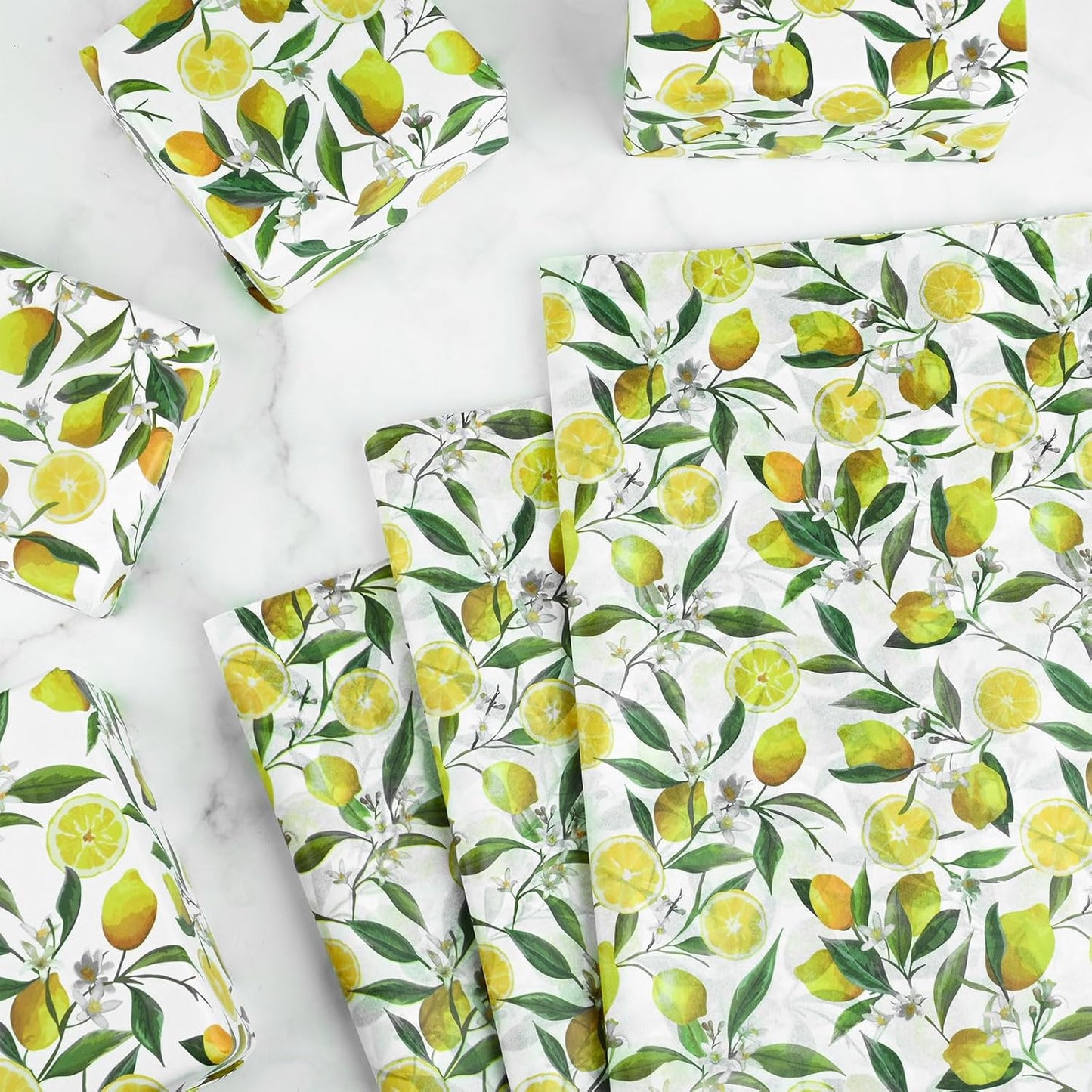 100 Sheets 20 * 14 Inches Lemon Tissue Paper for Gift Wrapping Yellow Citrus Fruit Printed Tissue Paper for Gift Bags for Birthday Baby Shower Summer Spring Holidays DIY Craft