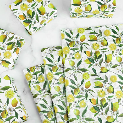 100 Sheets 20 * 14 Inches Lemon Tissue Paper for Gift Wrapping Yellow Citrus Fruit Printed Tissue Paper for Gift Bags for Birthday Baby Shower Summer Spring Holidays DIY Craft