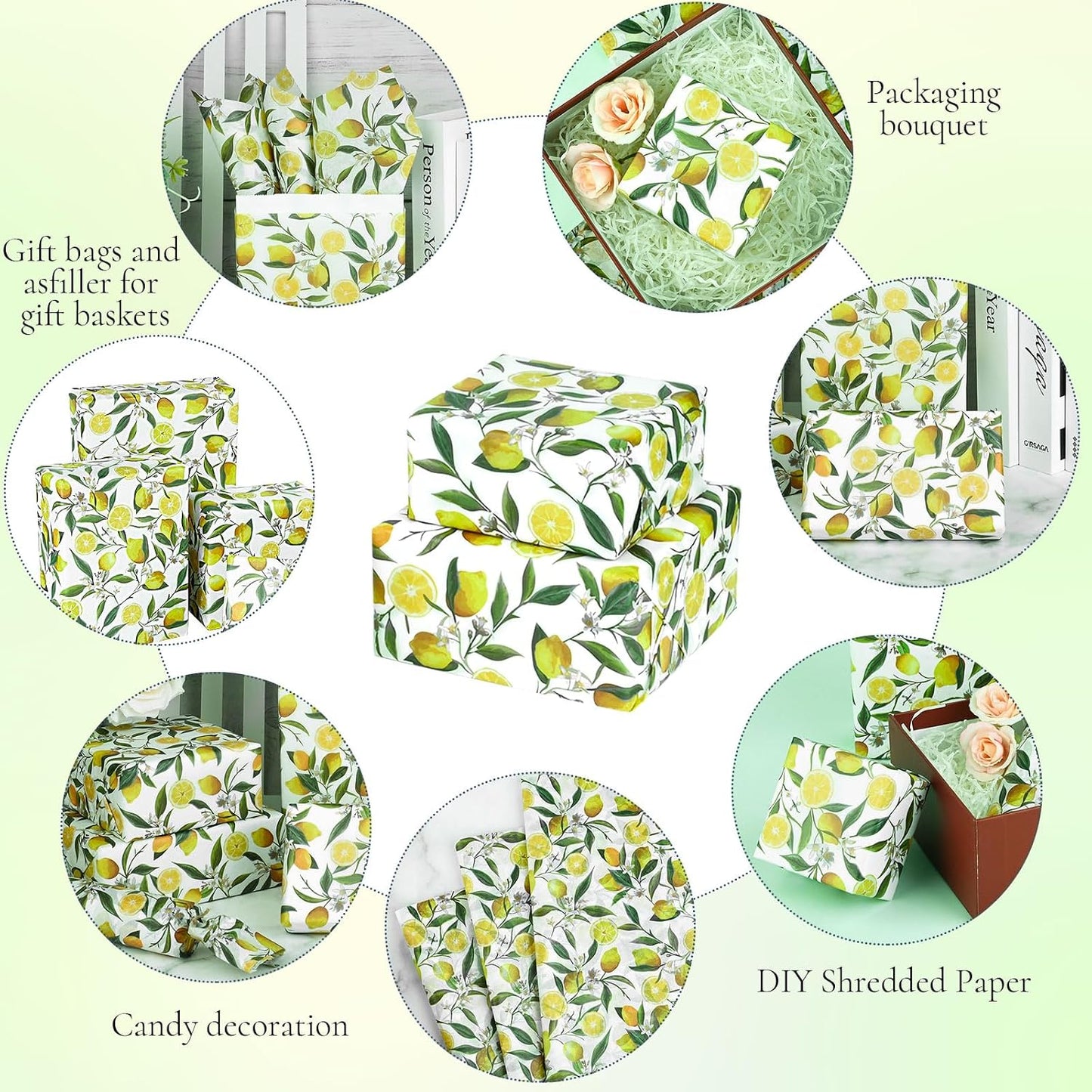 100 Sheets 20 * 14 Inches Lemon Tissue Paper for Gift Wrapping Yellow Citrus Fruit Printed Tissue Paper for Gift Bags for Birthday Baby Shower Summer Spring Holidays DIY Craft