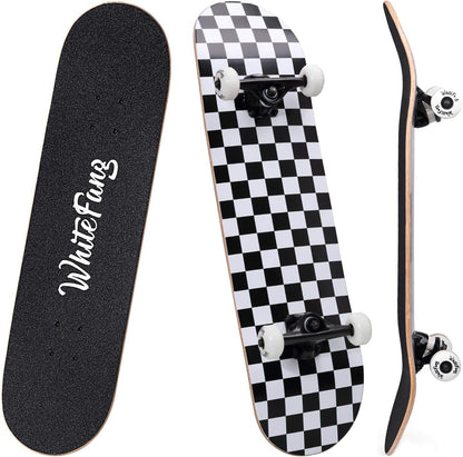 Skateboards for Beginners, Complete Skateboard 31 x 7.88, 7 Layer Canadian Maple Double Kick Concave Standard and Tricks Skateboards for Kids and Beginners