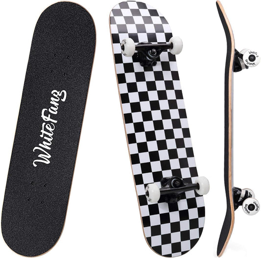 Skateboards for Beginners, Complete Skateboard 31 x 7.88, 7 Layer Canadian Maple Double Kick Concave Standard and Tricks Skateboards for Kids and Beginners