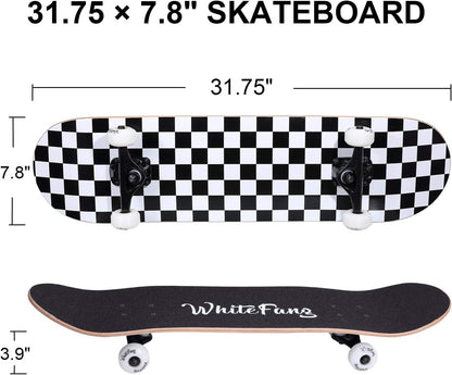 Skateboards for Beginners, Complete Skateboard 31 x 7.88, 7 Layer Canadian Maple Double Kick Concave Standard and Tricks Skateboards for Kids and Beginners