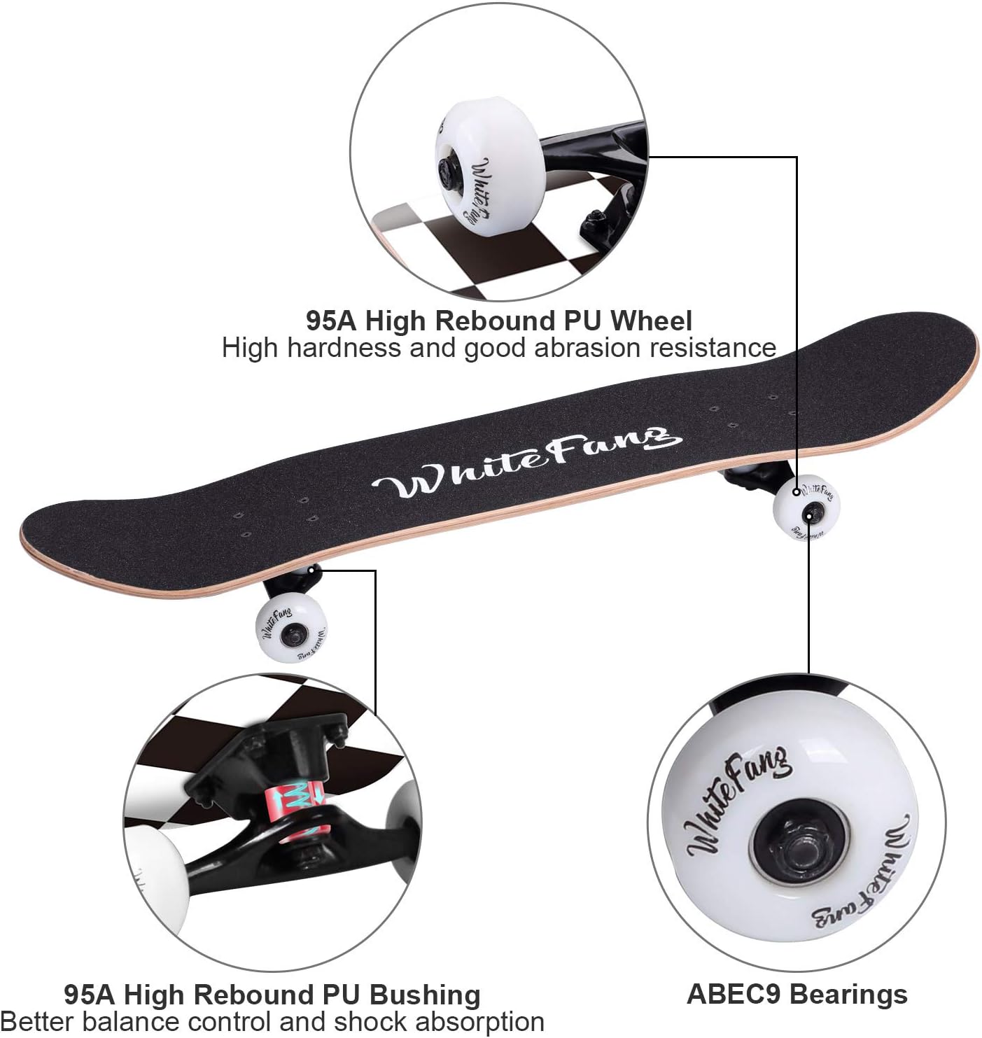 Skateboards for Beginners, Complete Skateboard 31 x 7.88, 7 Layer Canadian Maple Double Kick Concave Standard and Tricks Skateboards for Kids and Beginners