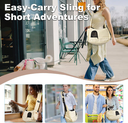 Dog Sling Carrier for Small Pets, Cat Sling for Kitten and Puppy up to 7 lbs, Breathable Cat Pouch Pet Purse with Soft Mat, Hands-Free Pet Carrier with Safety Harness and Pockets for Travel, Yellow