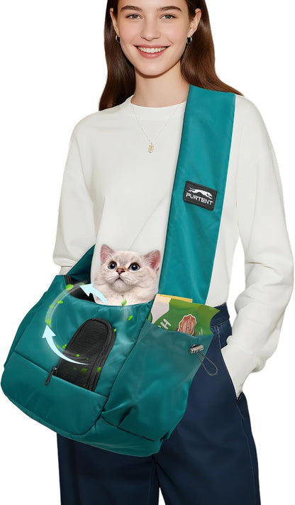 Dog Sling Carrier for Small Pets, Cat Sling for Kitten and Puppy up to 7 lbs, Breathable Cat Pouch Pet Purse with Soft Mat, Hands-Free Pet Carrier with Safety Harness and Pockets for Travel, Yellow