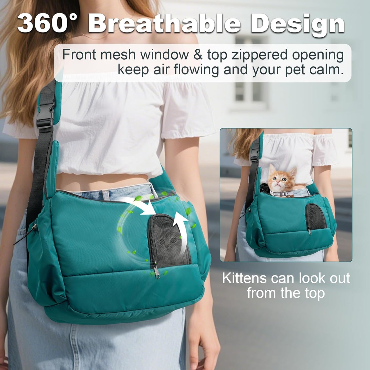 Dog Sling Carrier for Small Pets, Cat Sling for Kitten and Puppy up to 7 lbs, Breathable Cat Pouch Pet Purse with Soft Mat, Hands-Free Pet Carrier with Safety Harness and Pockets for Travel, Yellow